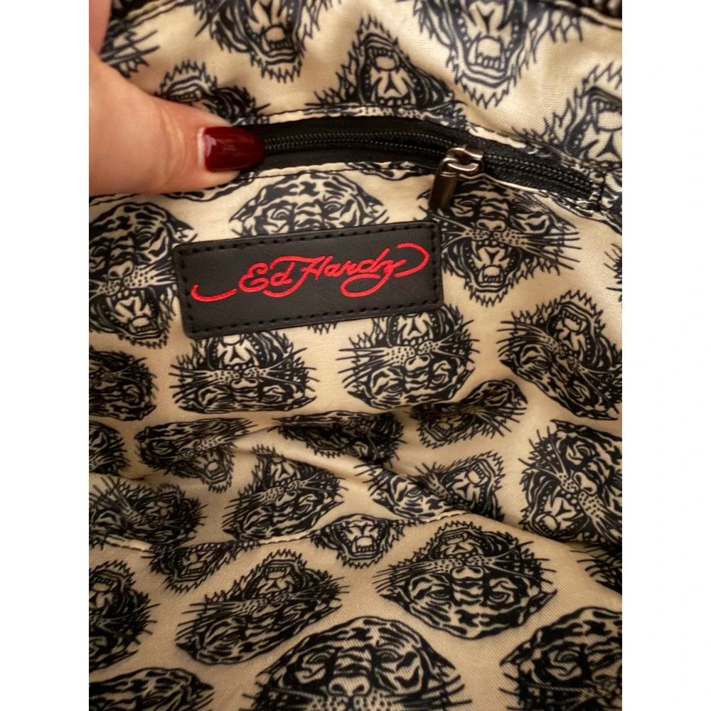 Ed Hardy Black Pink Flaming Skull Logo Shoulder Bag Y2K New